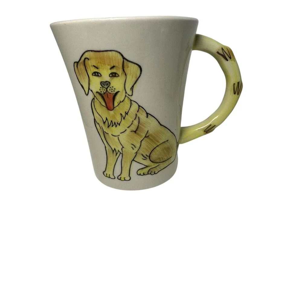 Pier 1 Stoneware Coffee Mug Cup W/ Tail Handle Yellow Lab Golden Retriever 16 oz